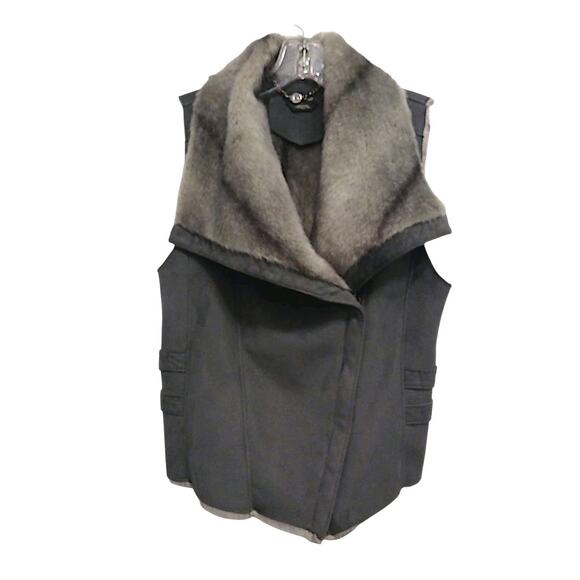 Bebe Faux Suede Fur Vest Women Sz S/P Gray Luxe Designer Equestrian Western Moto - Picture 1 of 16